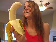 Ooppps... Shes Eating Banana.  And Yes, The Real Banana Fruit.  But, Even It Is A Real Fruit, She Treated It As A Hard, Raging Mans Dick, Eating It Wi